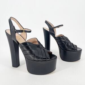 Gucci Black Malaga Kid Keyla Platform Ankle Strap Open Toe Sandal Heel EU 39